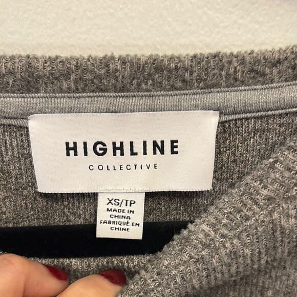 Highline Collective Womens XS Gray Knit Long Sleeve Top Tie Detail Sleeves Work - Picture 5 of 5